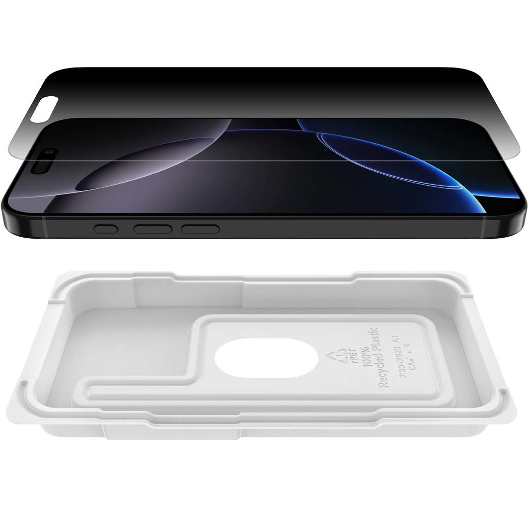 Oryginalne szkło hartowane firmy Belkin z serii ScreenForce InvisiGlass Privacy AntiMicrobial Treated dla iPhone 16 Pro Max
